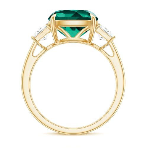 Rosec Jewels Lab Grown Emerald 10mm Cushion Cut Engagement Ring with Moissanite, AAAA Quality, Past Present Future Ring, 14K Yellow Gold, Size:US 7.50