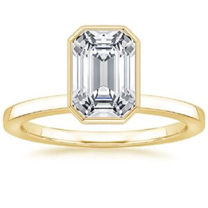 10K Solid Yellow Gold Handmade Engagement Ring 3.0 CT Emerald Cut Moissanite Diamond Solitaire Wedding/Bridal Ring Set for Women/Her Propose Ring (7)