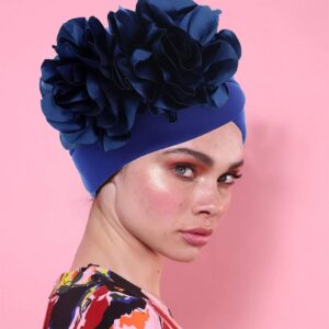 Urieo Flower Afican Turban Headwrap Vintage Beanie Head Scarf Elastic Head Warp for Women (Blue)