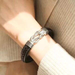 KKLM To My Granddaughter Braided Leather Bracelet, infinity bracelets for women, Stainless Braided Leather Bracelet Bangle Wristband, Grandmother Granddaughter Bracelet