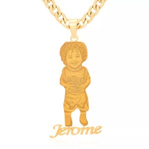 Gemiac Custom Photo Name Necklace Personalized Picture Necklace Gold Plated Nameplate Necklace Initial Custom Jewelry Birthday Gift for Women