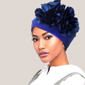 Urieo Flower Afican Turban Headwrap Vintage Beanie Head Scarf Elastic Head Warp for Women (Blue)