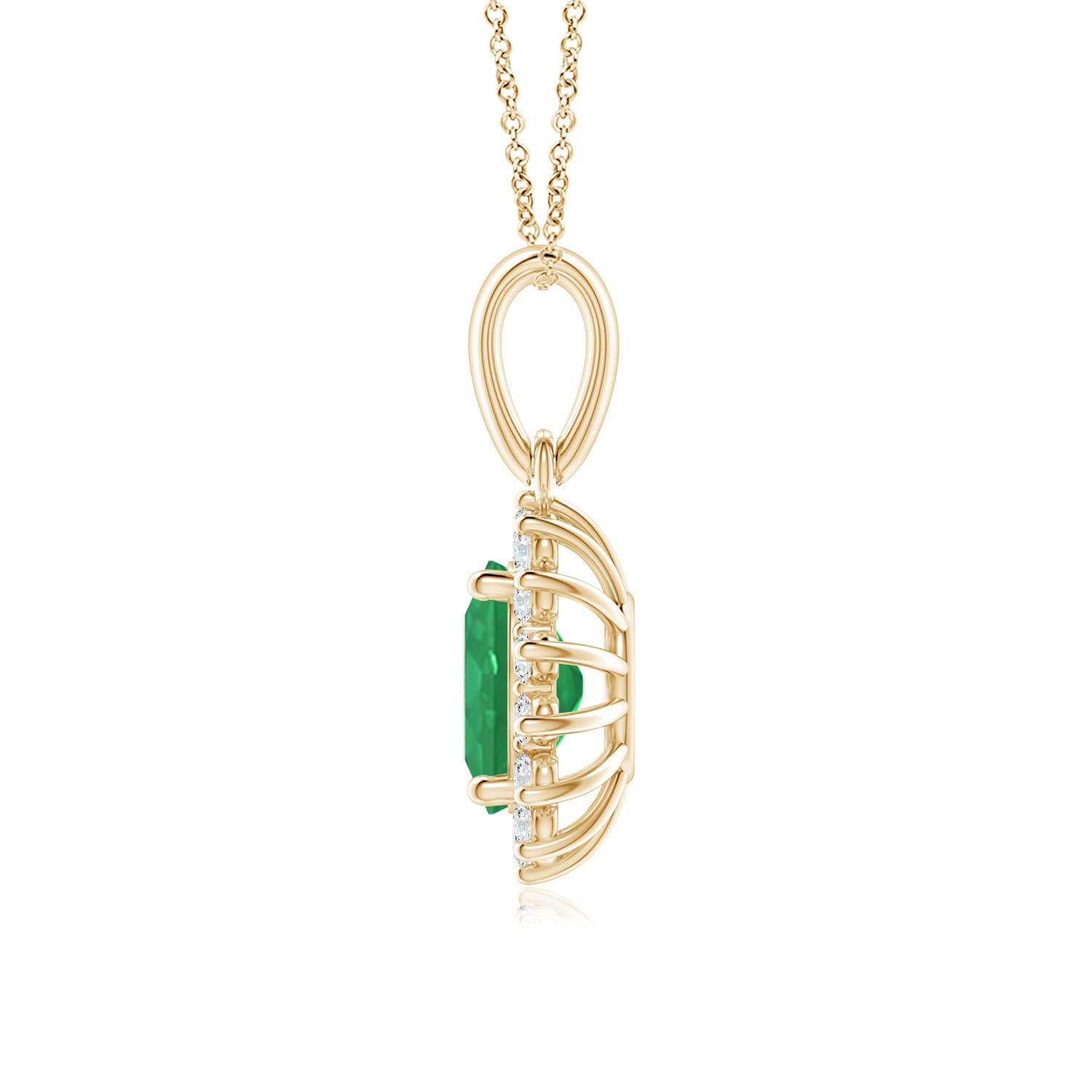 Angara Natural 1.1 Ct Emerald and 0.29 Ct Diamond Halo Pendant Necklace for Women in 14K Yellow Gold (Grade-A | Size-8x6mm) | May Birthstone, Birthday, Anniversary, Wedding Jewelry Gift For Women