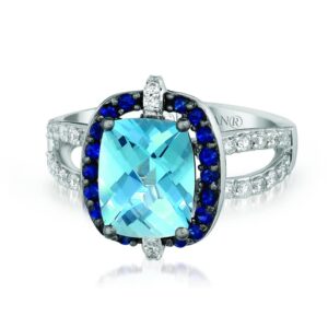 1/3 Carat Diamond, Blue Topaz and Sapphire Halo Engagement Ring for Women in 14k White Gold (G-H, VS2-SI1, cttw) Promise Anniversary Ring Size 8 by LeVian