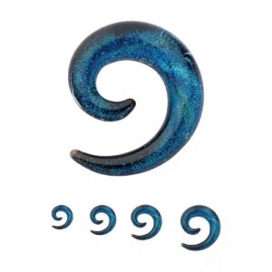 Pierced Owl Blue Glass Sparkle Swirl Galaxy Spiral Taper Plugs, Sold as a Pair (8mm (0GA))