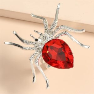 NUAYA Gothic Spider Ring for Woman Charm Punk Aesthetic Grunge Halloween Ring Vintage Cool Stuff Party Designer Jewelry Anillos Mujer (Red)