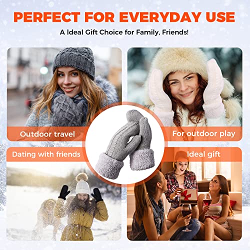 AURUZA Winter Warm Mittens for Women, Cozy Thick Knitted Gloves & Mittens Warm Soft Lining Cold Weather Accessories Gifts (Black)