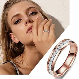 Womens Titanium Eternity Rings Cubic Zirconia Statement Wedding Engagement Band Size 3-13 Rose Gold