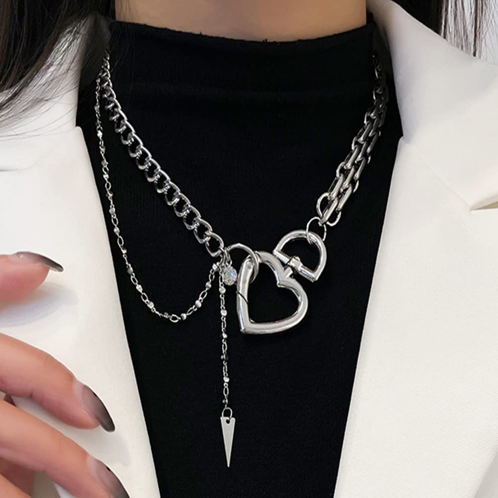 Kercisbeauty Silver Heart Clasp Chunky Chain Choker Choker Necklace for Women Girls Punk Jewelry