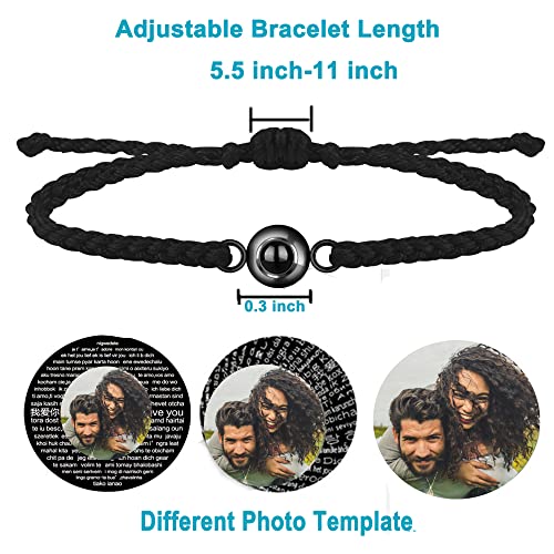 Godchoices Custom Photo Bracelet Personalized Photo Projection, Circle Photo Bracelets with Picture Inside Braided Bracelet for Women/Men Birthday Christmas Gift for Couple/Best Friend