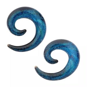 Pierced Owl Blue Glass Sparkle Swirl Galaxy Spiral Taper Plugs, Sold as a Pair (8mm (0GA))