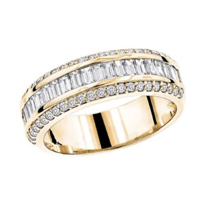 Three Rows Simulated Diamond Wedding Band Ring 14K Gold Cubic Zirconia Ring for Women