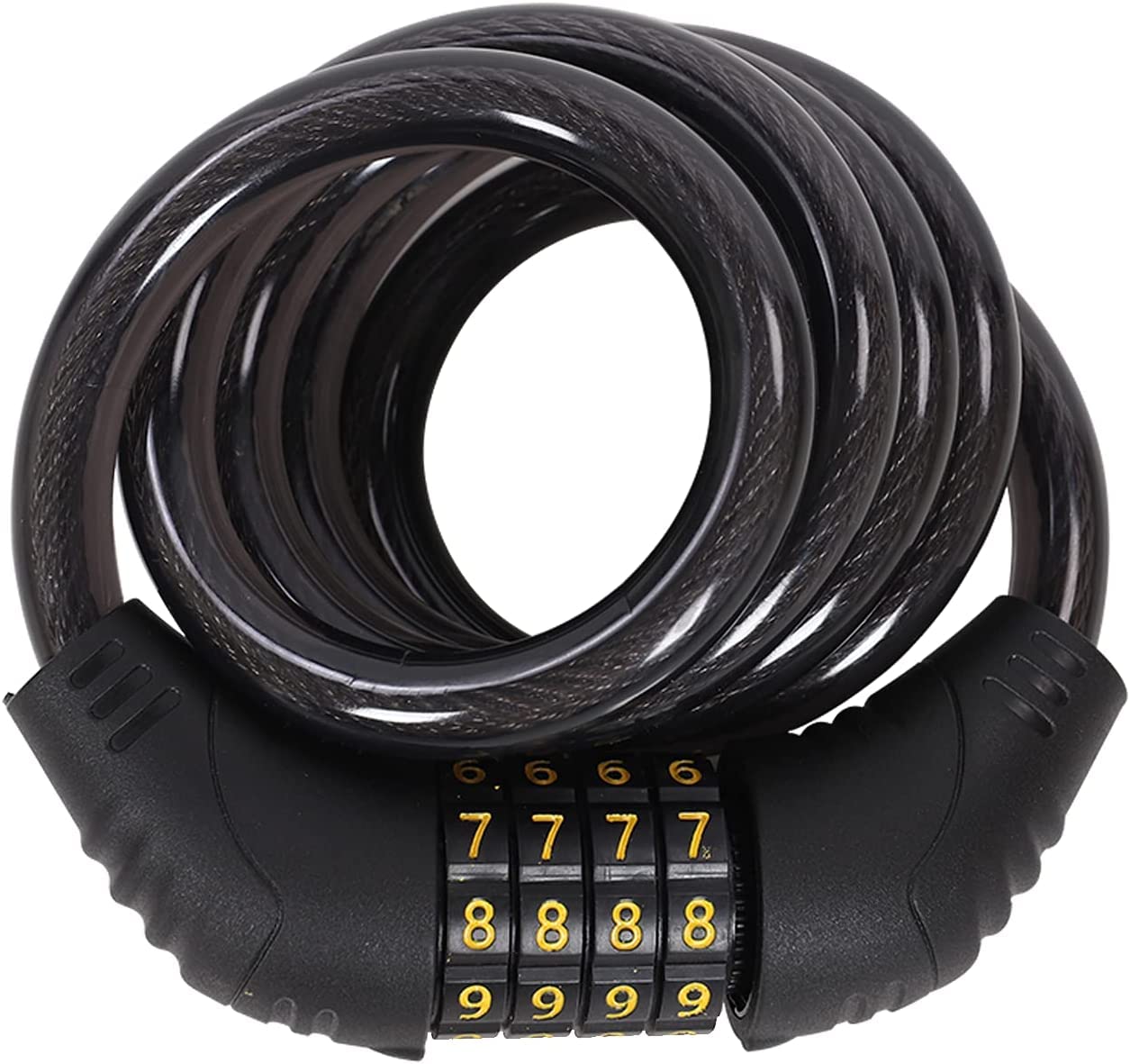 Roming 4 Digit Coiled Security Cable Lock, 50 Inches Long, Black