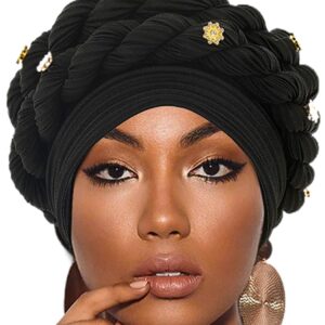 Urieo African Turban Head Warp Twisted Braid Headwarp Soft Pre-Tied Head Cover Flower Headscarf for Women