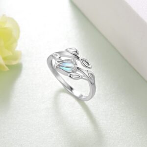 SCZKLAQ Moonstone Flower Rings for Women 925 Sterling Silver Moonstone Rings Adjustable Moonstone Ring Jewelry Gifts for Women