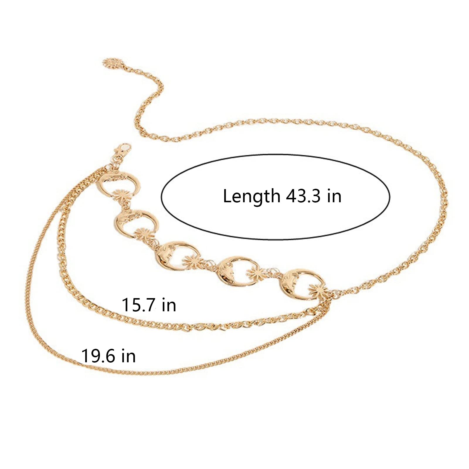 Chain Belt for Women Girls Vintage Thick Waist Chain Belt Belly Body Chain (Moon,Silver, Alloy)