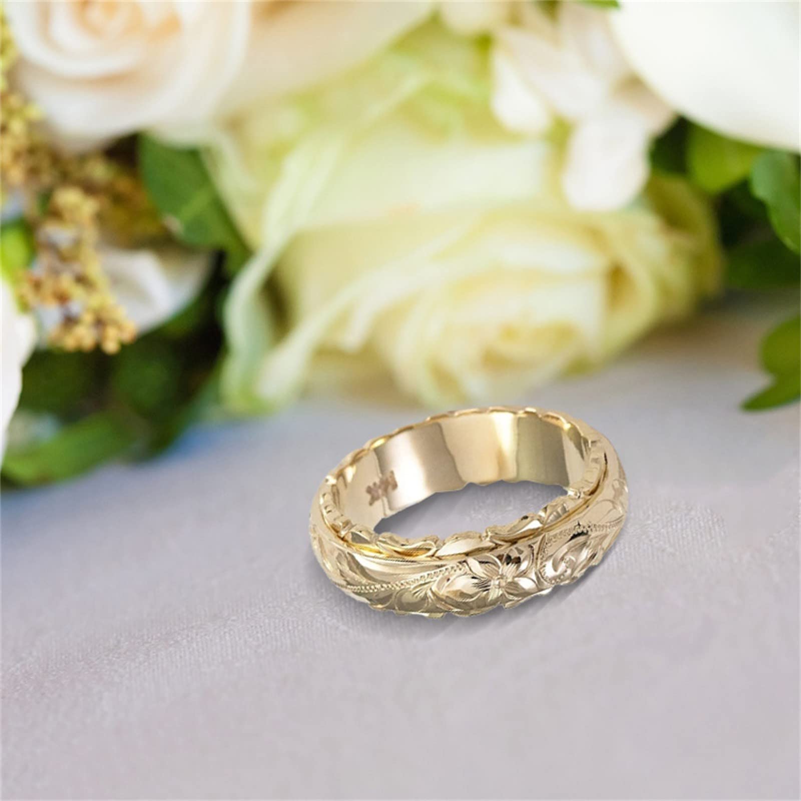 Vintage Solid 14k Yellow Gold Wedding Band Engagement Art Deco Filigree Stacking Matching Ring Antique