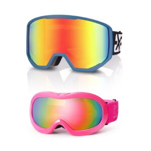 EXP VISION Ski Goggles Anti-Fog Child Snowboard Goggles with UV Protection, Over The Glasses Snow Goggles for Adult Kids