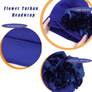 Urieo Flower Afican Turban Headwrap Vintage Beanie Head Scarf Elastic Head Warp for Women (Blue)