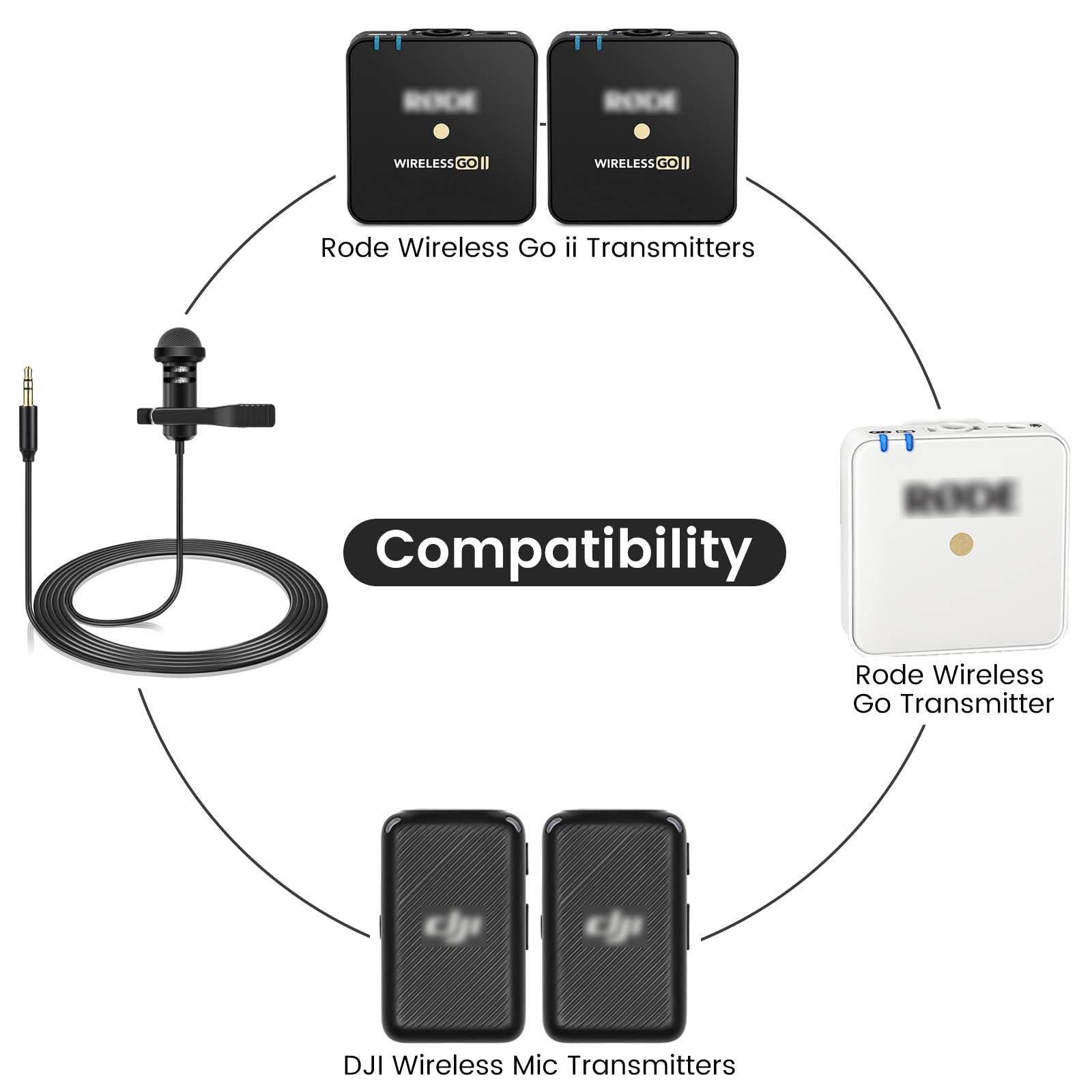 Lavalier Microphone for Rode Wireless GO 2 / ii & DJI Mic Transmitters, Omnidirectional Lapel Lav Videomic with Clip, 5 ft