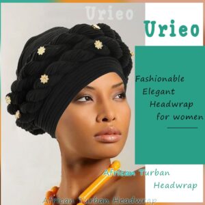 Urieo African Turban Head Warp Twisted Braid Headwarp Soft Pre-Tied Head Cover Flower Headscarf for Women