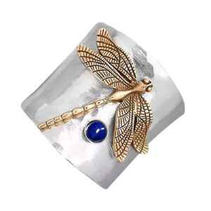 Weird Rings Sterling Silver Dragonflys Sapphire Ring with Diamonds Simple Fashion Jewelry Popular Accessories Crystal Rings Size 9 (Silver, 9)