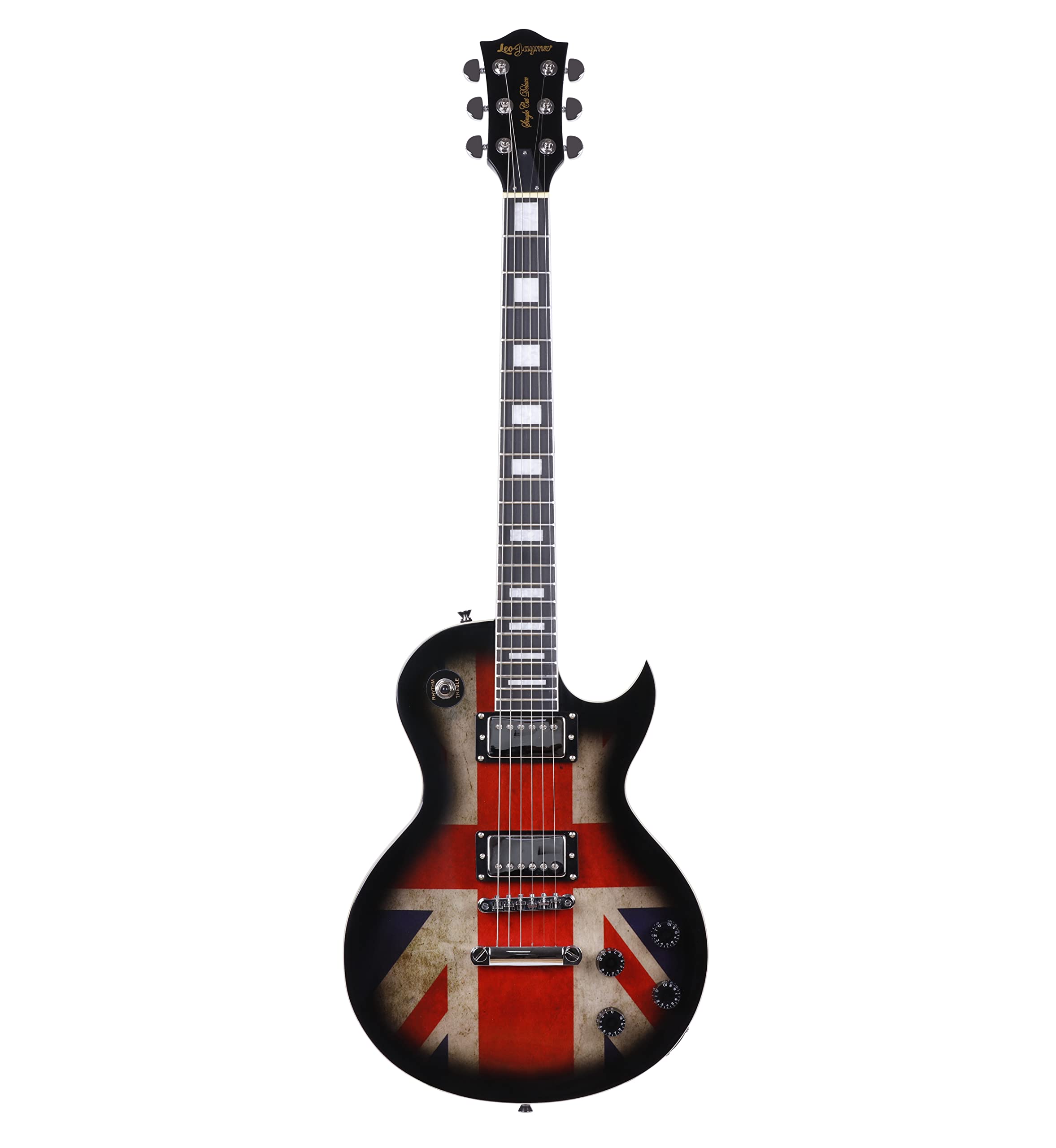 Leo Jaymz Full Size Single Cut Electric Guitar - with Amazing UK Flag Sticker on Arched Top (UK Flag)