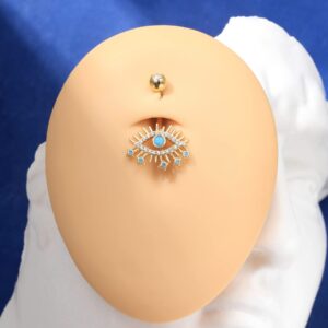 COCHARM Evil Eye Belly Button Ring Gold 14 Gauge Belly Button Rings 10MM Belly Rings for Women