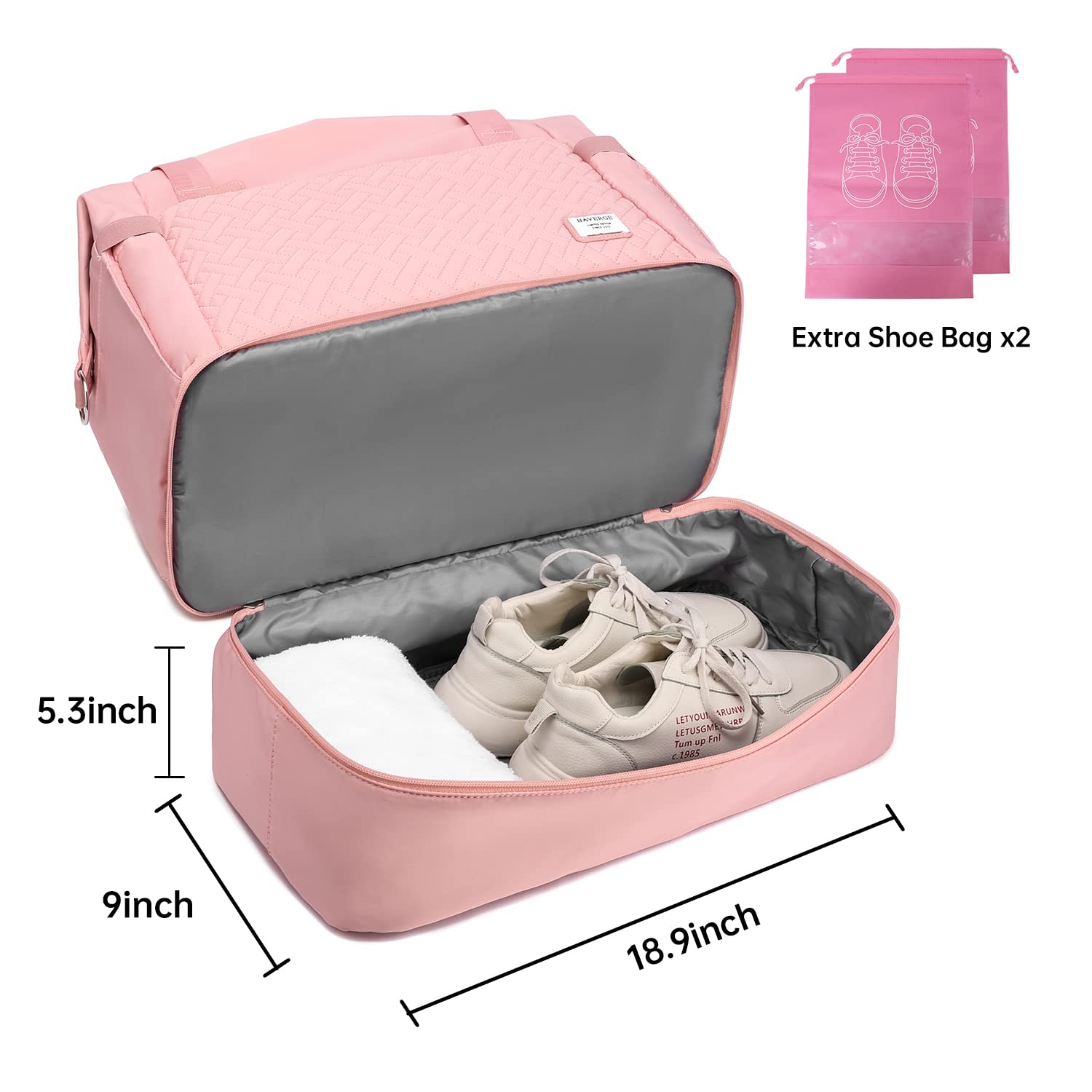 Travel Bags for Women, Weekender Bag with Shoe Compartment, Gym Tote Bags with USB Charging Port,Overnight Duffle Bag with Trolley Sleeve, Pink