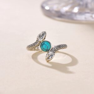 Double Head Snake Ring - Vintage Turquoise Snake Finger Rings Funny Animal Jewelry Statement Gifts for Women