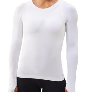 ANNVA U.S.A. Long Sleeve Workout Shirts for Women Swiftly Tech,Athletic Yoga Tops Gym Workout Tops Soft & Stretchy Slim Fit(White,M)