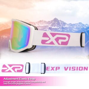 EXP VISION Ski Goggles Anti-Fog Adult Snowboard Goggles with UV Protection, Over The Glasses Snow Goggles