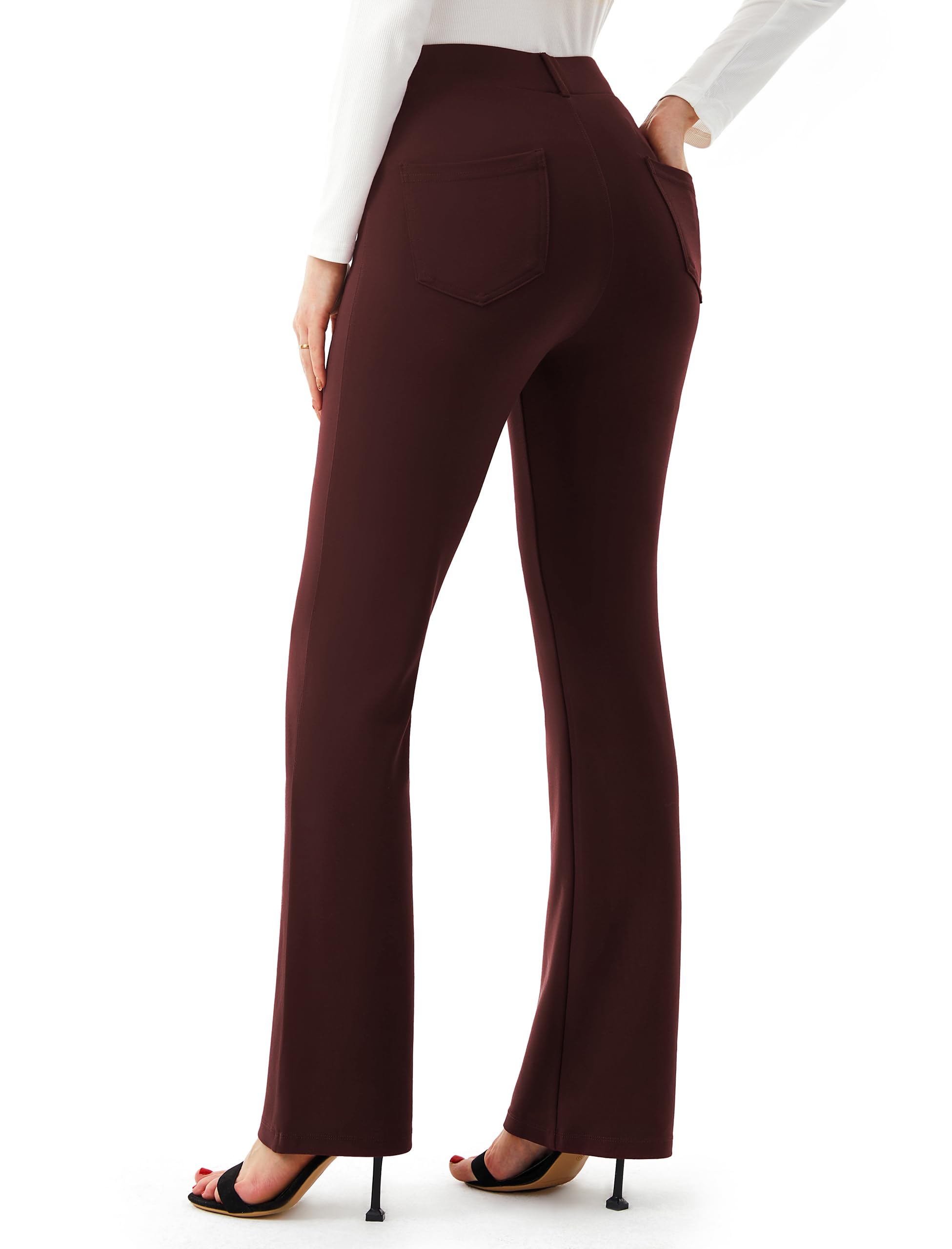 AFITNE Women's Yoga Dress Pants Stretchy Straight Leg Bootcut Work Travel Pants Business Office Casual Slacks with Pockets 29" Brown, S