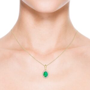 Angara Natural 1.1 Ct Emerald and 0.29 Ct Diamond Halo Pendant Necklace for Women in 14K Yellow Gold (Grade-A | Size-8x6mm) | May Birthstone, Birthday, Anniversary, Wedding Jewelry Gift For Women