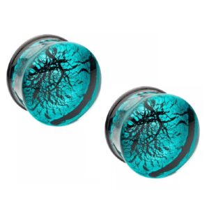 pierced owl blue cracked web design glass double flared plugs, sold as pair (8mm (5/16"))