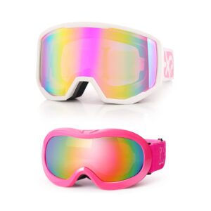 exp vision ski goggles anti-fog child snowboard goggles with uv protection, over the glasses snow goggles for adult kids (pink set)