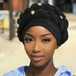 Urieo African Turban Head Warp Twisted Braid Headwarp Soft Pre-Tied Head Cover Flower Headscarf for Women