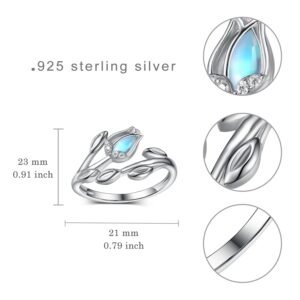 SCZKLAQ Moonstone Flower Rings for Women 925 Sterling Silver Moonstone Rings Adjustable Moonstone Ring Jewelry Gifts for Women