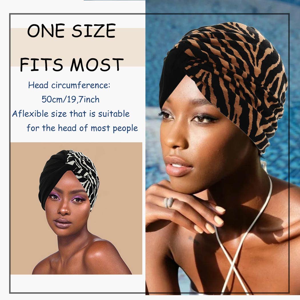 Urieo 2 pieces Leopard Print Headwrap African Knot Head Wrap Pre-tied Turban Bonnet for Women Black