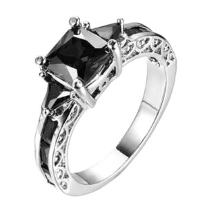 925 sterling silver black onyx and white created sapphire women's engagement ring black gemstone ring for women men