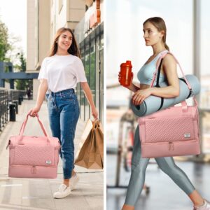 Travel Bags for Women, Weekender Bag with Shoe Compartment, Gym Tote Bags with USB Charging Port,Overnight Duffle Bag with Trolley Sleeve, Pink