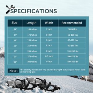 ALPS 14/17/21/25/30 Inch Lightweight Snowshoes for Women Men Youth, Light Weight Aluminum Alloy Terrain Snow Shoes with Free Carrying Tote Bag