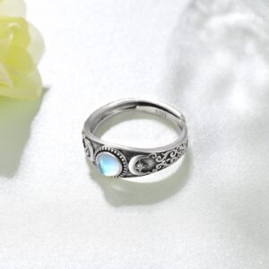 SCZKLAQ Triple Moon Ring for Women,925 Sterling Silver Moonstone Triple Moon Ring,Moonstone Moon Phase Ring Open Adjustable Moonstone Ring Wiccan Jewelry Gift for Women Men #7