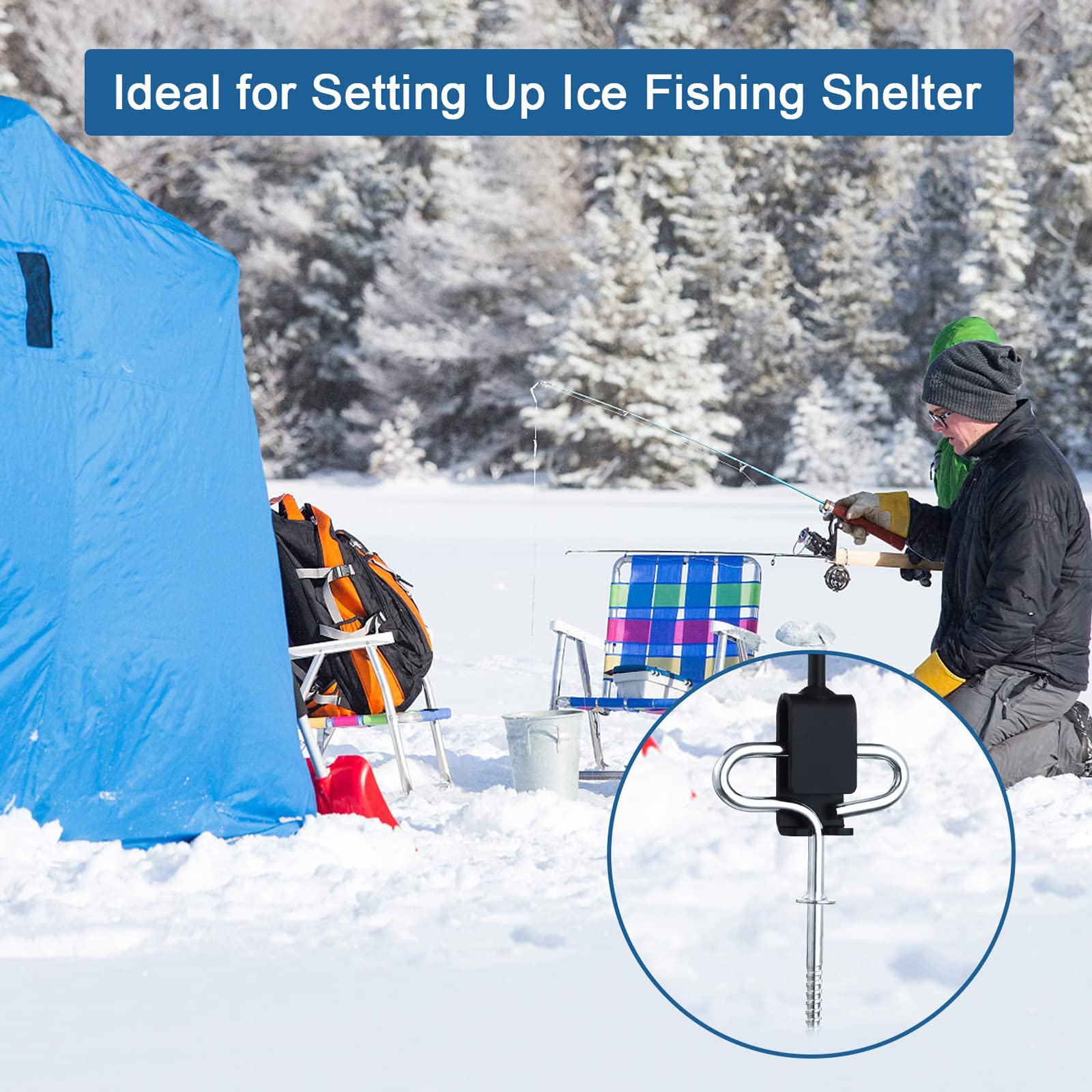 MUMUBOAT Ice Anchor Drill Adapter Kit with Storage Bag, 4pcs Ice Anchor Tool, Ice Shanty Anchors for Setting Up Ice Fishing Shelter Tent