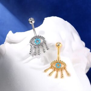 COCHARM Evil Eye Belly Button Rings Dangling 18K Gold Plated Belly Rings for Women 14g Dangle Belly Button Piercing Gold Turquoise Eye Belly Button Jewelry Cute Navel Rings