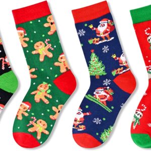 HAPPYPOP Christmas Gifts Stocking Socks For Girls Boys - Secret Santa Socks Sloth Socks For Kids, Xmas Stocking Stuffers Christmas Socks 4 Pack