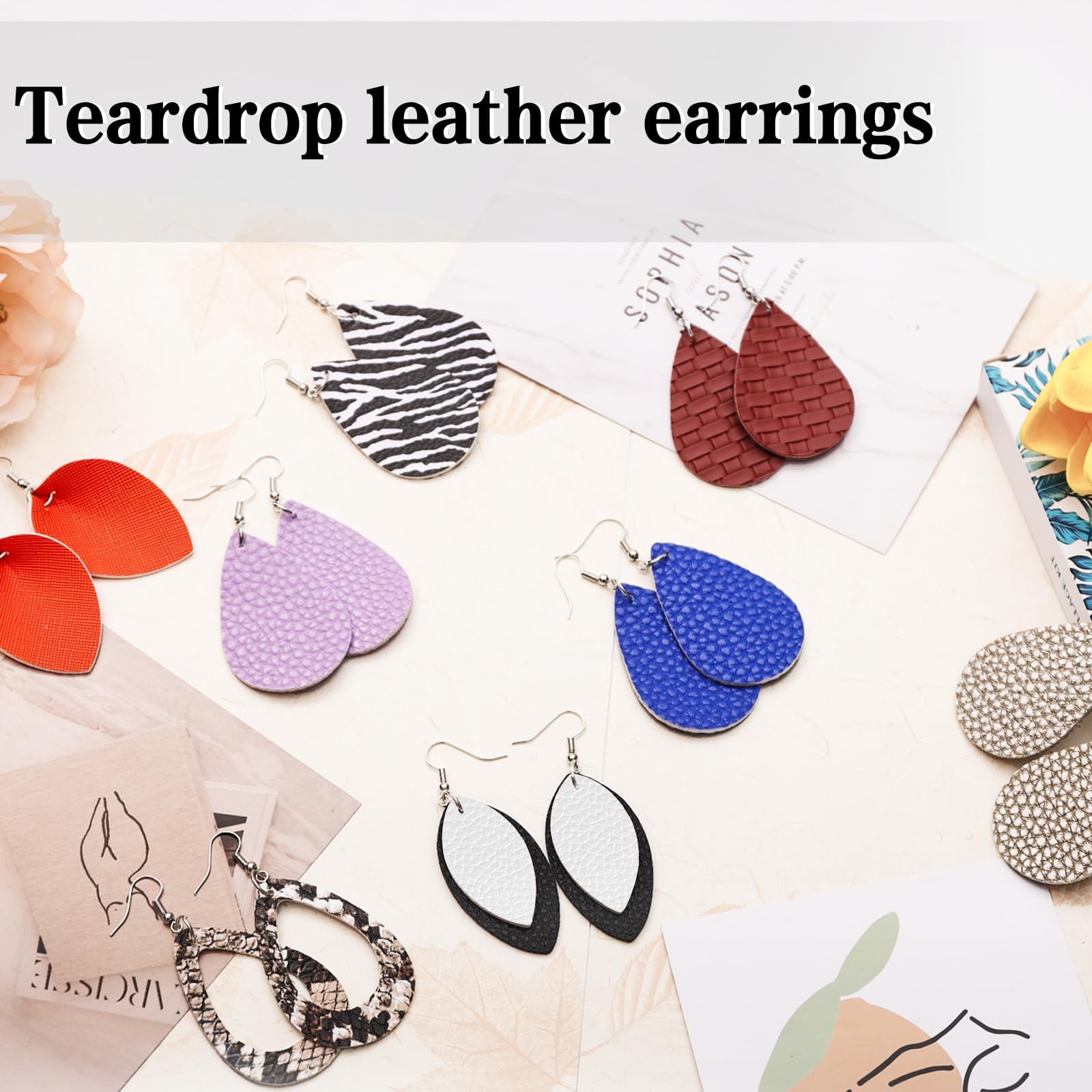 Gushu 28 Pairs Leather Earrings for Women Sets Drop Leather Earrings Multipack Colorful Leaf Teardrop Dangle Earrings Bulk for Women Double-Side Printed