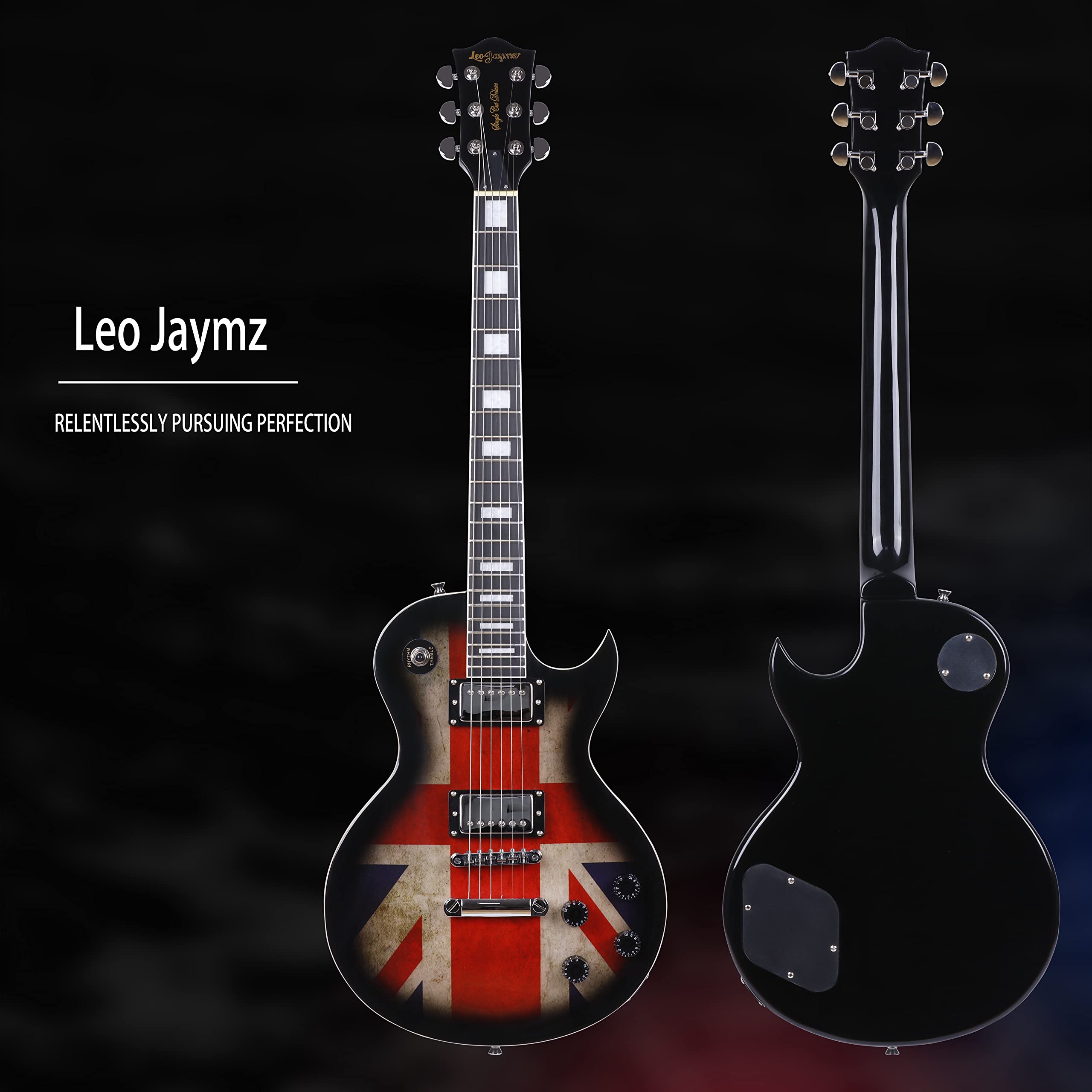 Leo Jaymz Full Size Single Cut Electric Guitar - with Amazing UK Flag Sticker on Arched Top (UK Flag)