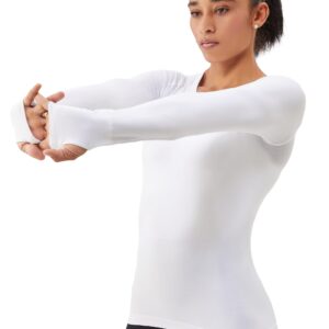 ANNVA U.S.A. Long Sleeve Workout Shirts for Women Swiftly Tech,Athletic Yoga Tops Gym Workout Tops Soft & Stretchy Slim Fit(White,M)