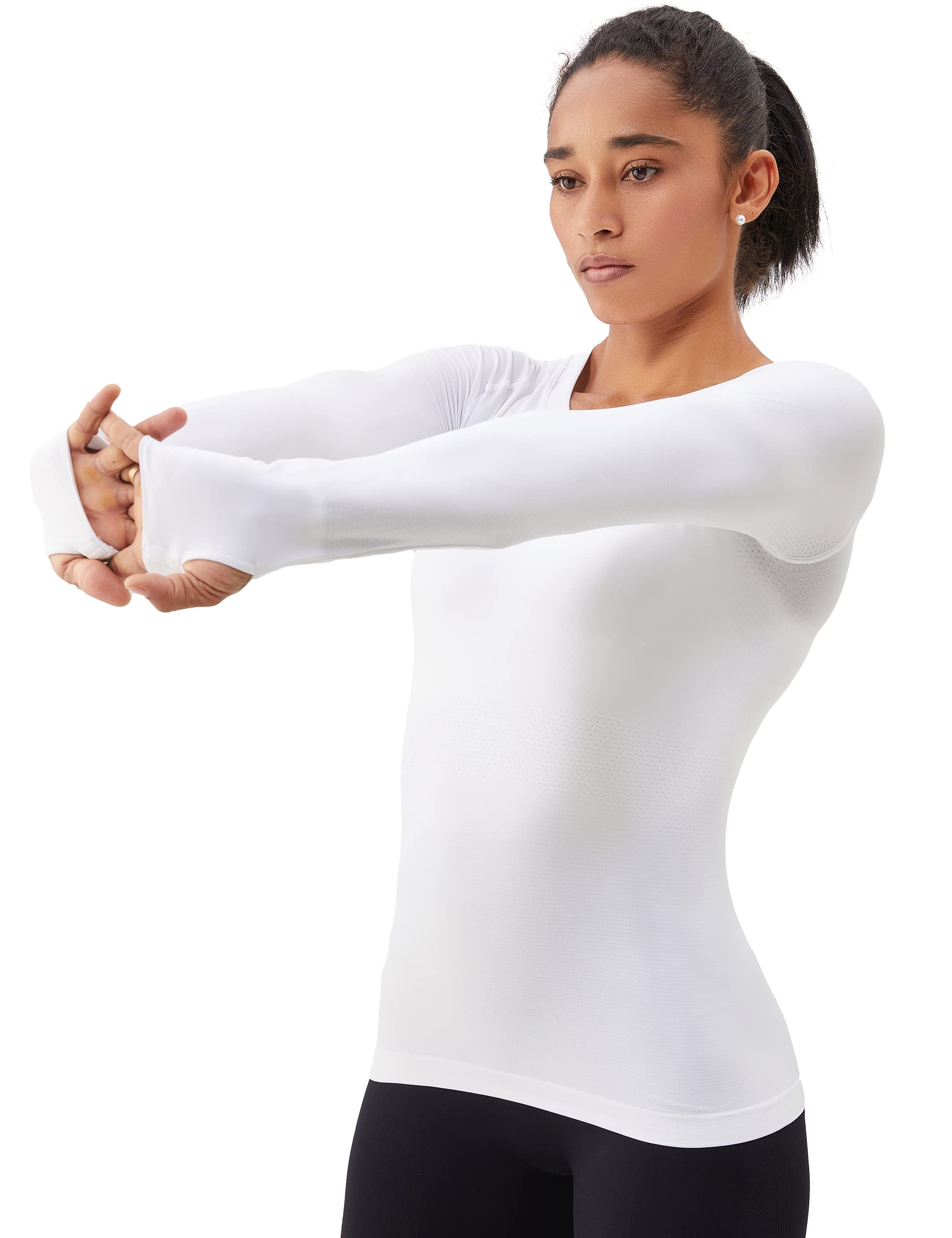 ANNVA U.S.A. Long Sleeve Workout Shirts for Women Swiftly Tech,Athletic Yoga Tops Gym Workout Tops Soft & Stretchy Slim Fit(White,M)